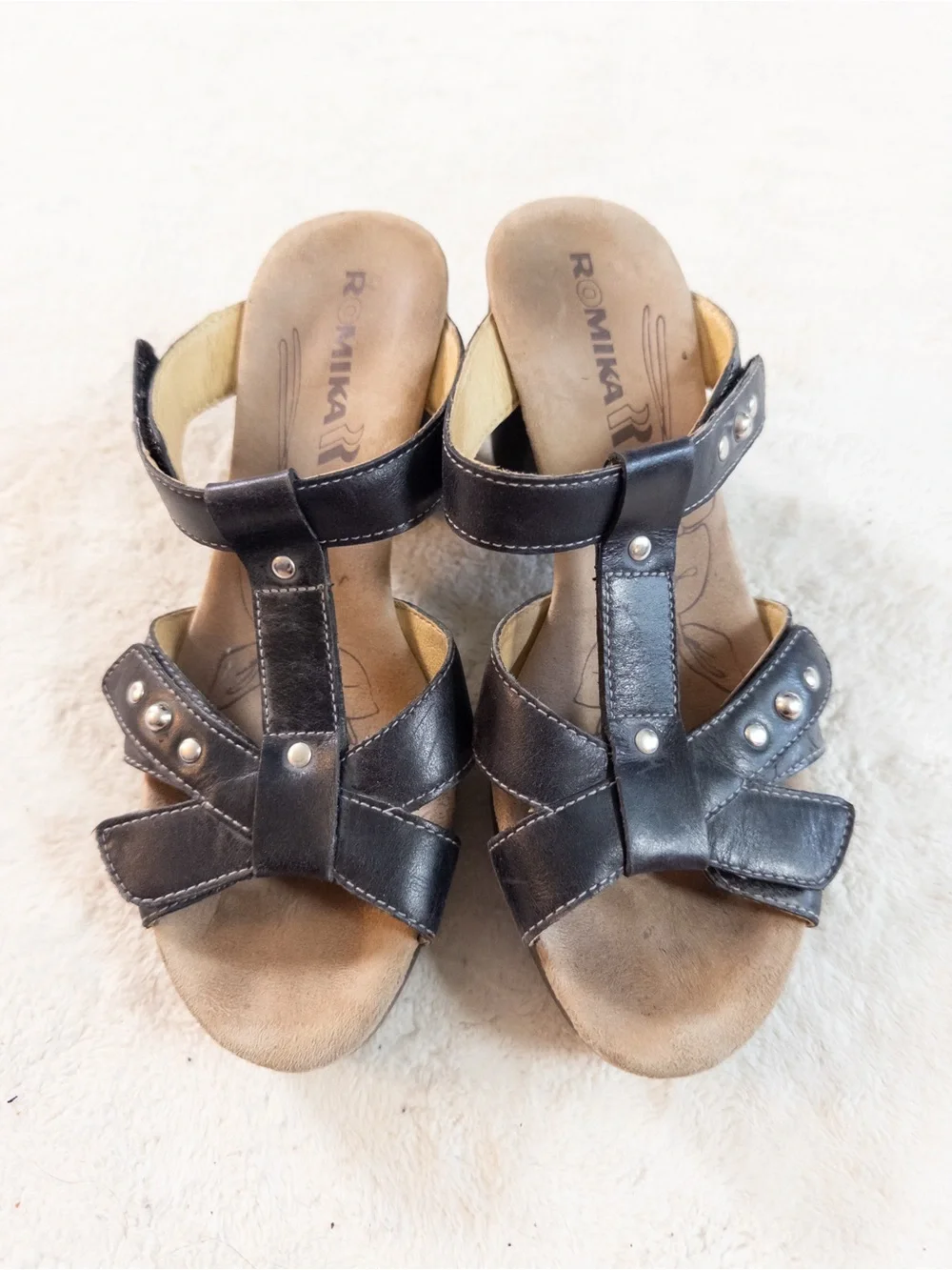 Romika Black Faux Leather Heeled Sandals Size 37 Women’s 6.5/7